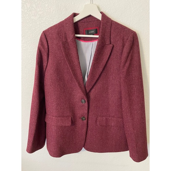 J Crew Womens Moon Herringbone Blazer Burgundy Wool Blend British Cloth Large - Picture 4 of 13